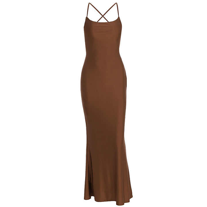 Dame elegant Bodycon maxikjole med skulderfri design og fine stropper Skovae