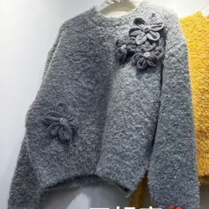 Kvinderne Cozy Sweater med Floral 3D Design Stilla