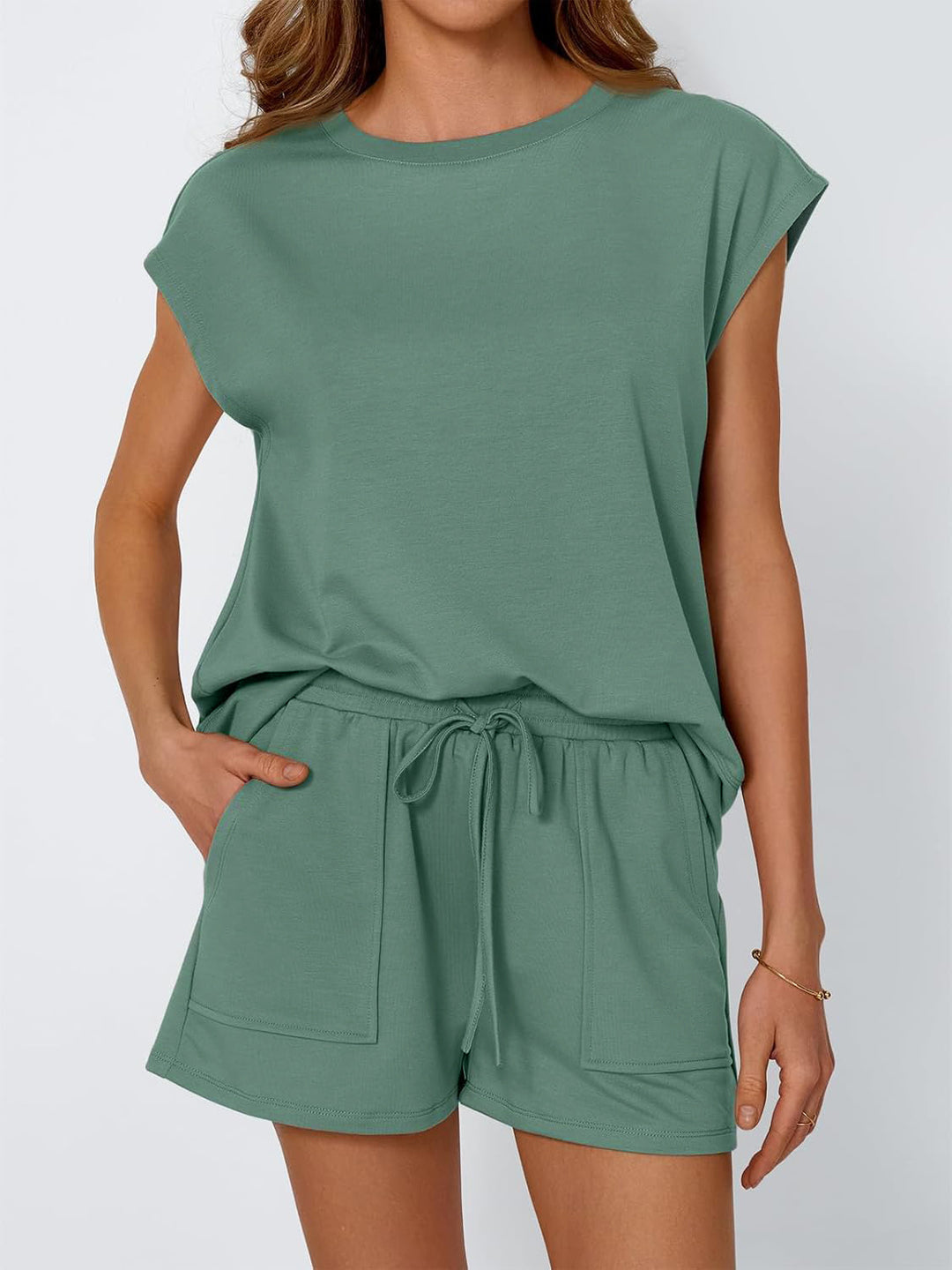 Dame leger T-shirt og shorts sæt med elastisk talje Stilla