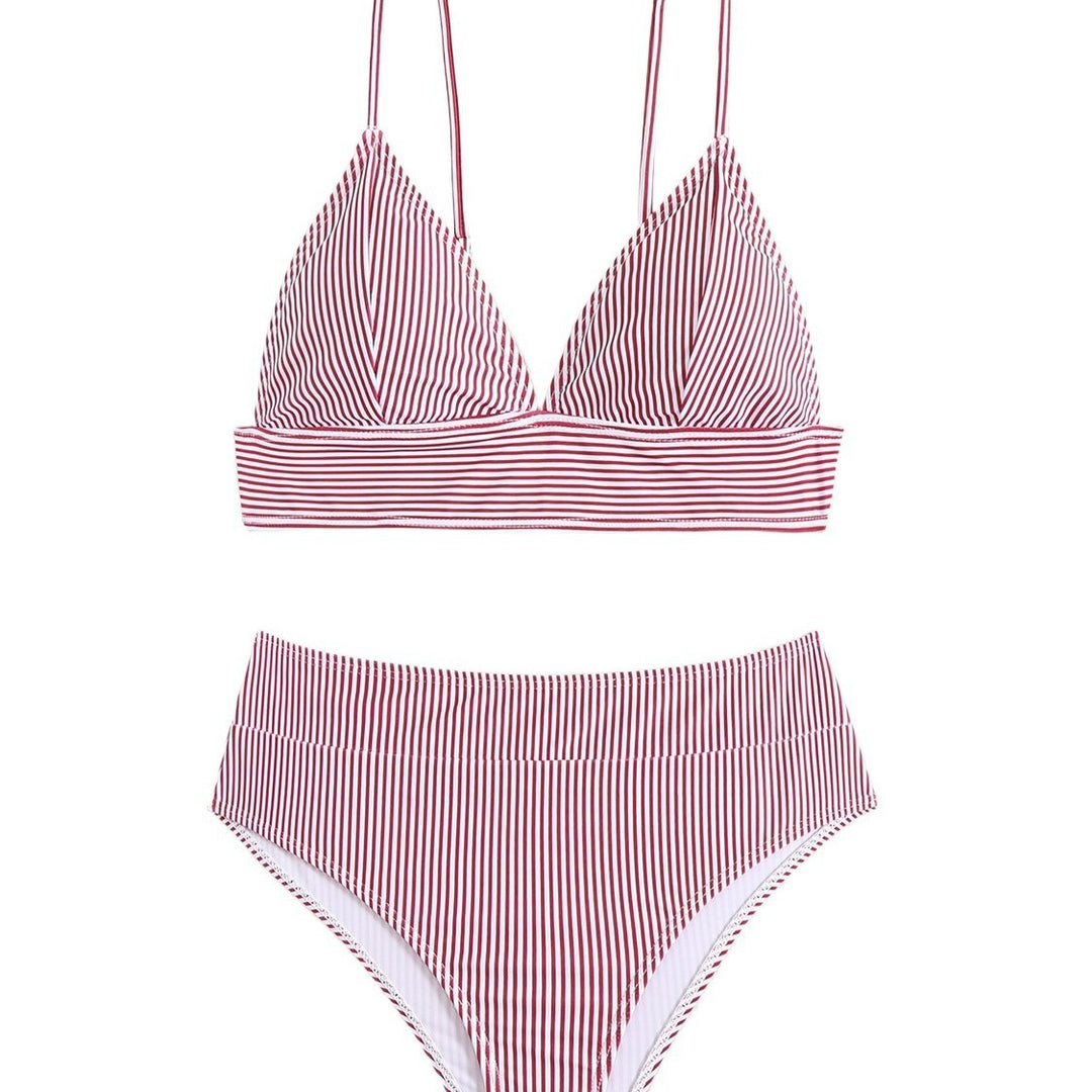 Dame højskåret stribet bikini-sæt med justerbare stropper Stilla