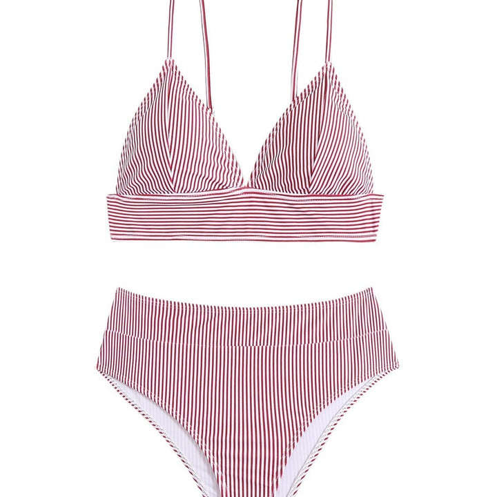 Dame højskåret stribet bikini-sæt med justerbare stropper Stilla