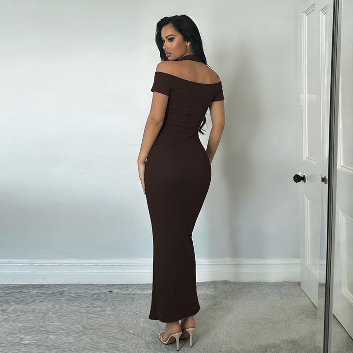 Dame Off-Shoulder Maxikjole med elegant Choker Skovae