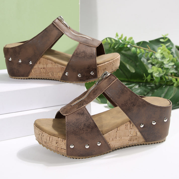 Dame wedge-sandaler med åndbart overmateriale og moderigtigt lynlås Stilla