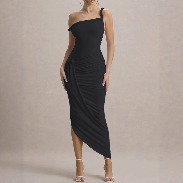 Damer elegant asymmetrisk maxikjole med draperinger Skovae