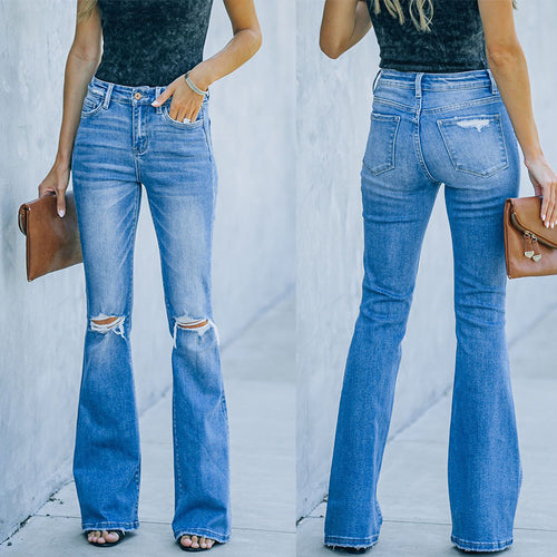 Dame Flared Jeans med modische Destroyed-detaljer og høj talje Stilla