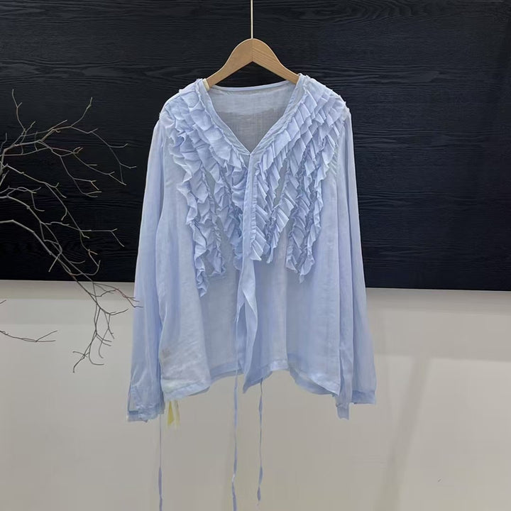 Femme Rynk V-Udskæring Bluse Stilla