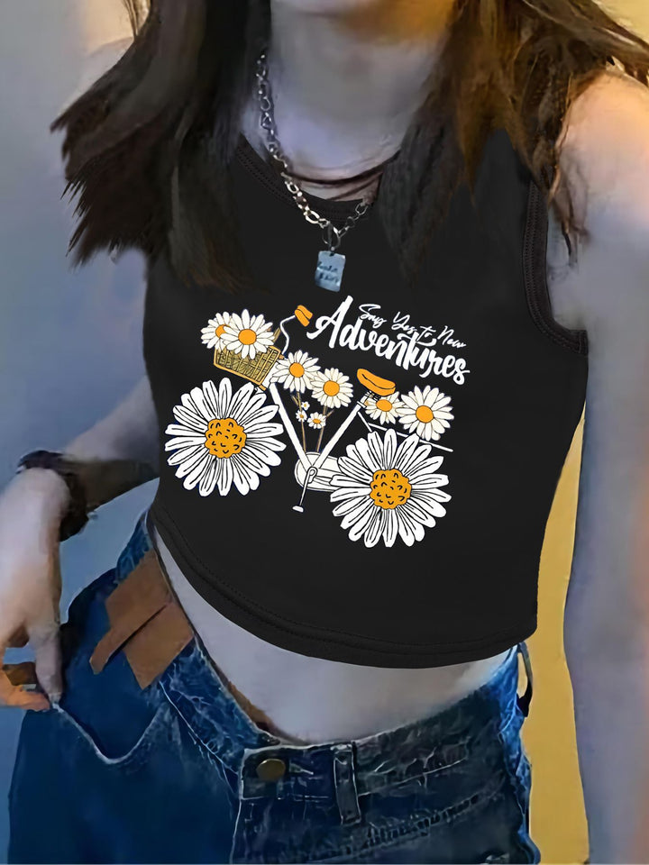 Dame crop-top med iøjnefaldende tekst og tætsiddende snit Skovae