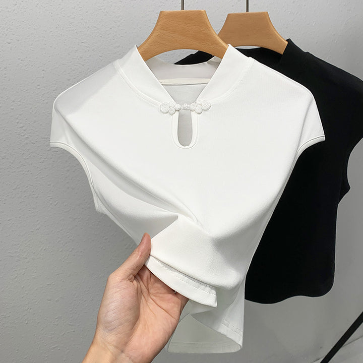 Dame elegant og stilfuld T-shirt med krave Stilla