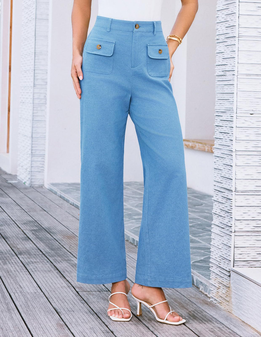 Dame Bred High-Waist-Bukser med Lommer Stilla