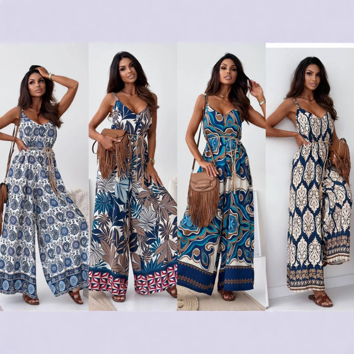 Dame Floral Print Maxi-Overall med Taljebælte Stilla