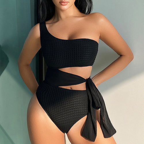 Dame Én skulder bikini med trendy indpakningsdesign Skovae