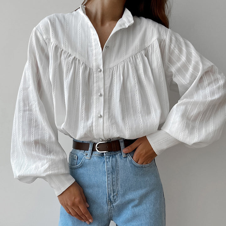 Dame Oversized Skjorte med Struktur og elegante Knapdetaljer Stilla