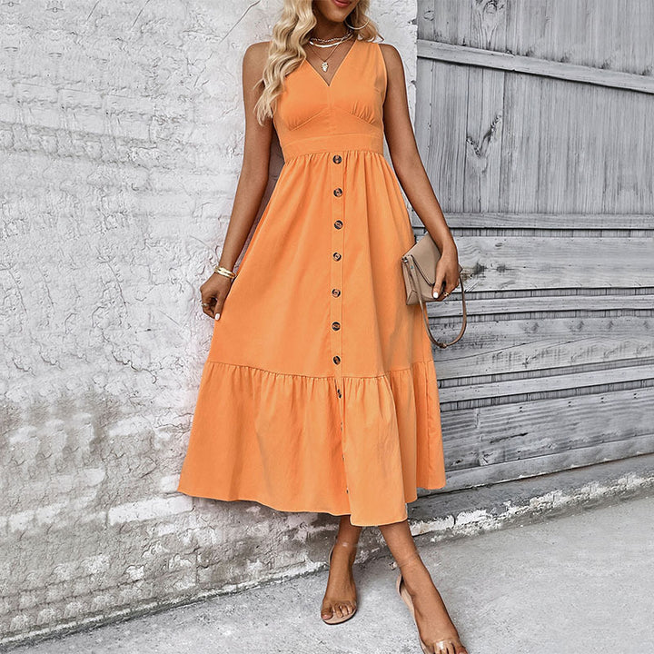 Femme Button-Down Maxi-Kjole med flydende Skørt Stilla