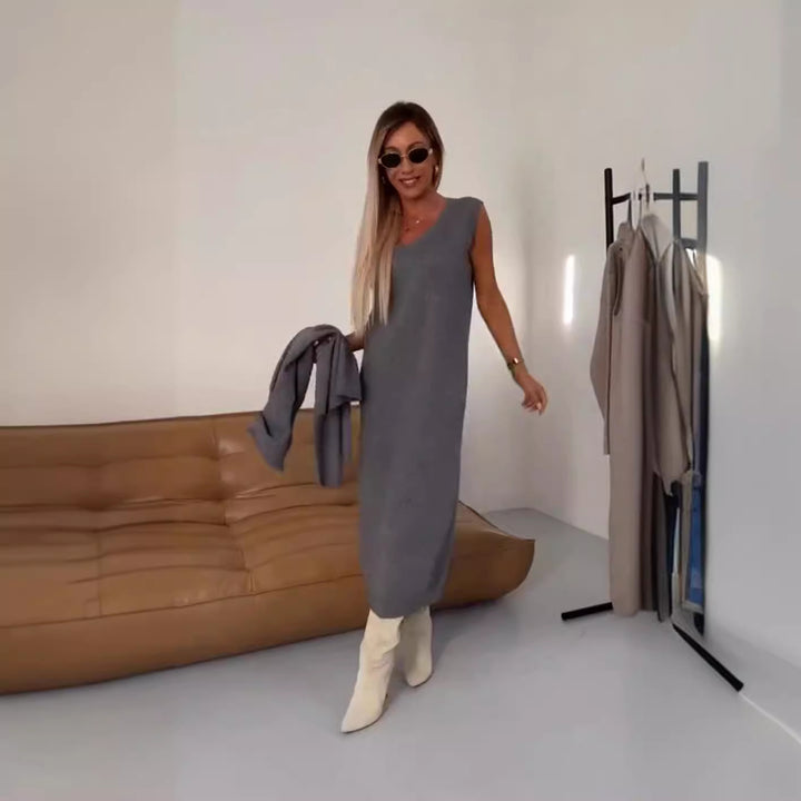Femme Chunky Strik Midi Kjole med Korte ærmer Stilla