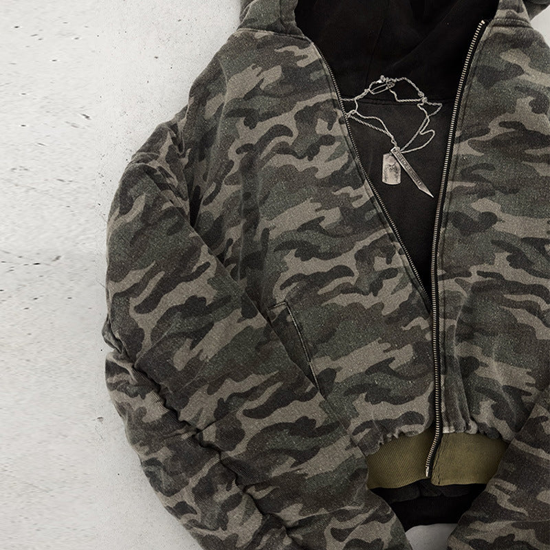 Kvinders afslappede camouflage bomberjakke med dobbelt materiale Stilla