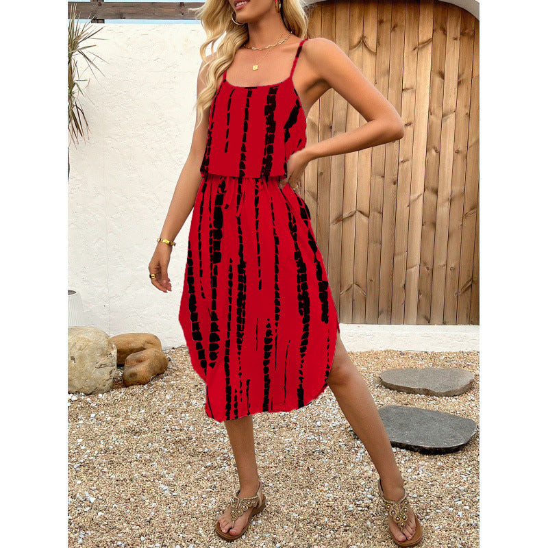 Femme Tribal Print Maxi Kjole med justerbare stropper Stilla