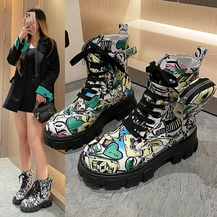 Dame mode Ankle Boots med grafiske mønstre og stabil sål Stilla