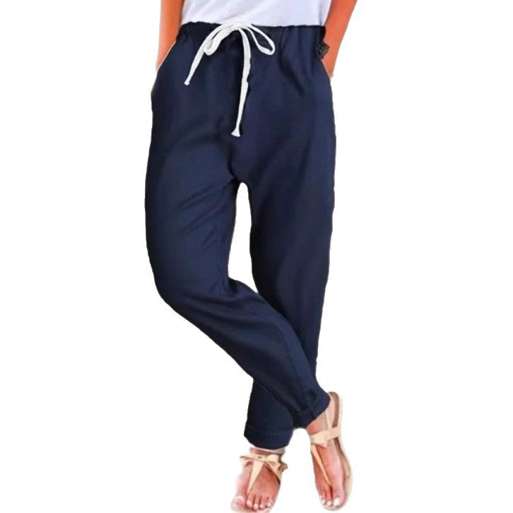 Kvinders elegante casual bukser med elastisk talje og bindebælte Stilla