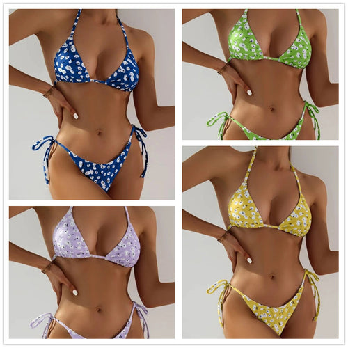 Femme Floral Print Triangle Bikini Sæt Stilla1750243891