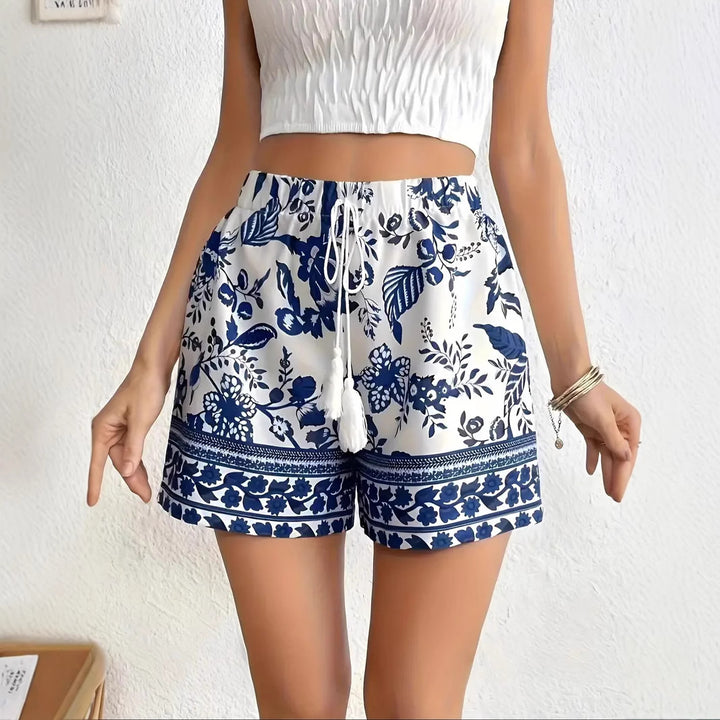 Dame afslappede blomstershorts med elastisk bånd og sidelommer Stilla