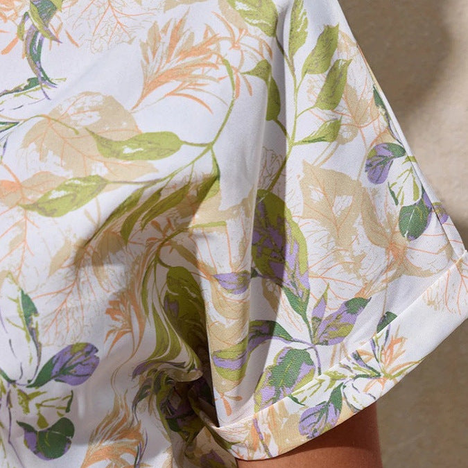 Dame Midi Kjole med floral print og praktisk knaplukning Stilla
