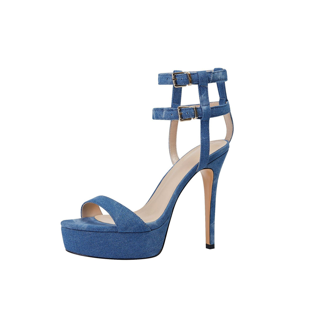 Femme High-Platform Denim Sandaler med justerbare ankelremme Stilla