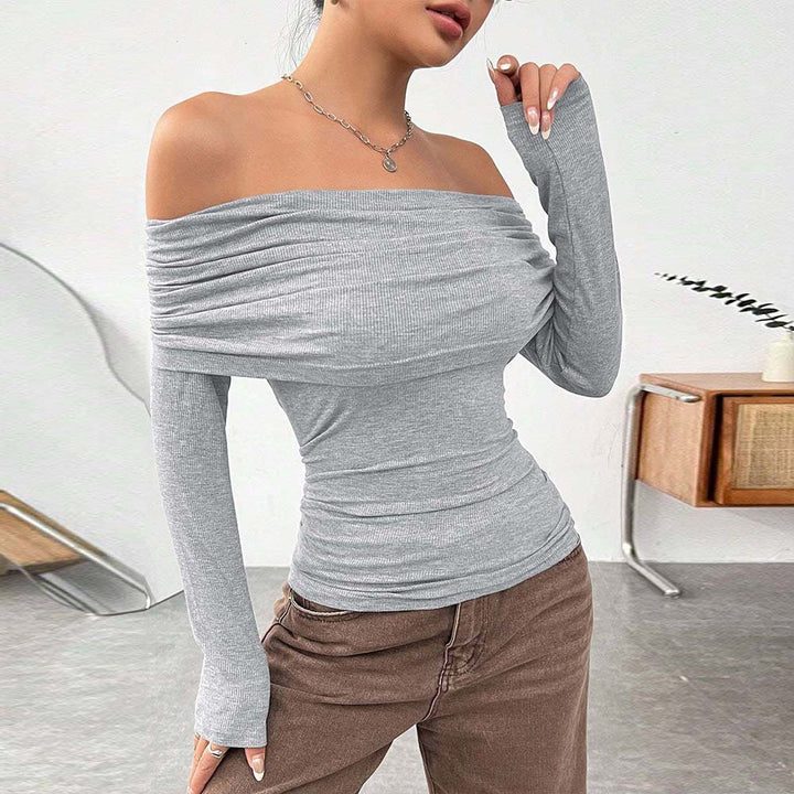 Kvinders Off-Shoulder Top med Elegant Drapering og Lange Ærmer Stilla