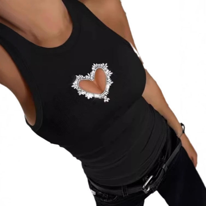 Dame Sporty Top med hjerteformet cut-out og glimmerdetaljer Stilla