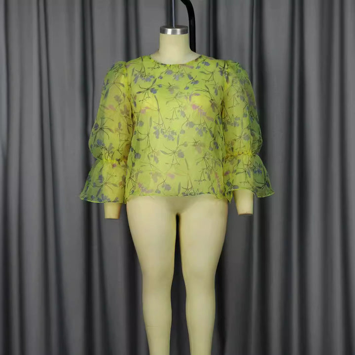 Dame blomster chiffonbluse med volumøse ærmer Skovae