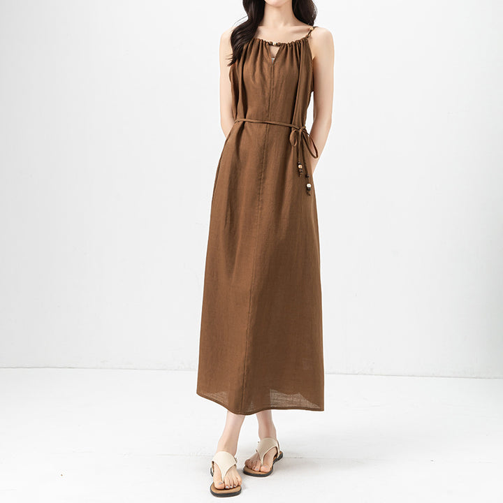 Dame elegant strapless linbuksedragt med slankende snit Stilla