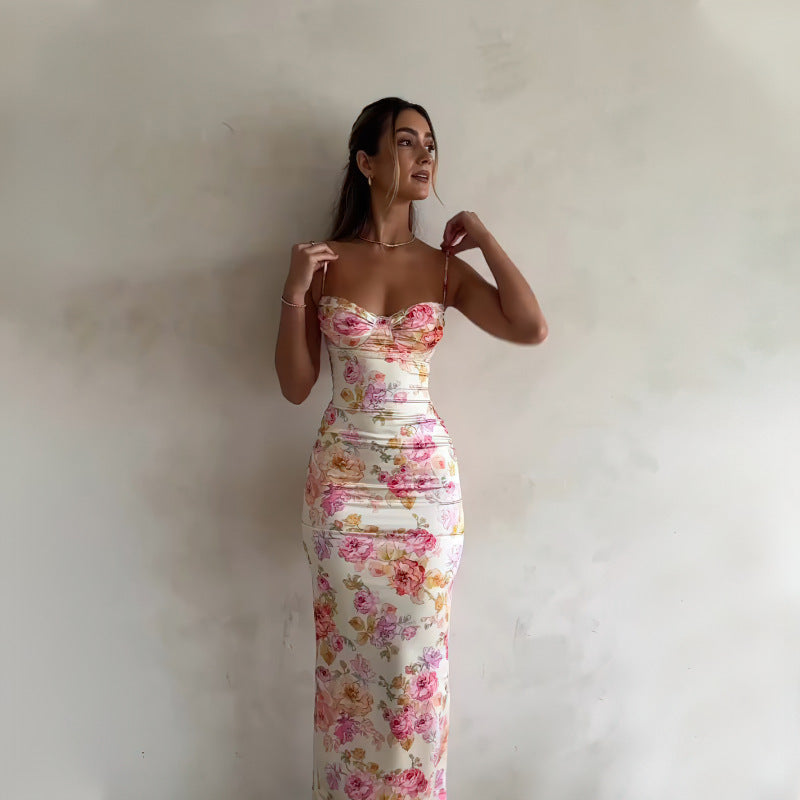 Damer Floral Bodycon Maxi Kjole med Hjerte-Udsnit Stilla