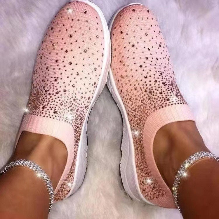 Dame Glitrende Slip-On Sneakers med åndbart strikoverflade og skridsikker sål Stilla