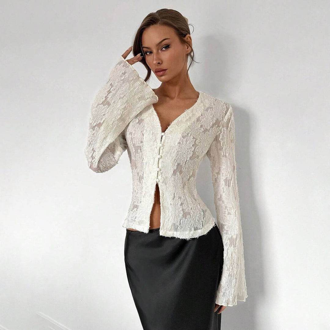 Dame blonde bluse med brede ærmer Stilla