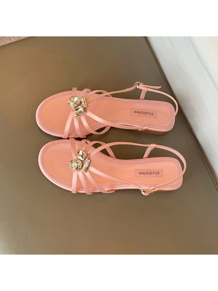 Dame sandaler med remme og strass dekorationer Stilla