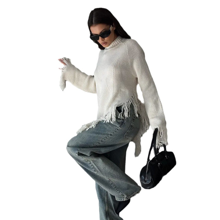 Kvinders tykkestrikkede sweater med frynser Stilla