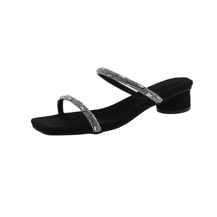 Femme Elegante Strappy Slide Sandaler med Rhinestone Accenter Stilla