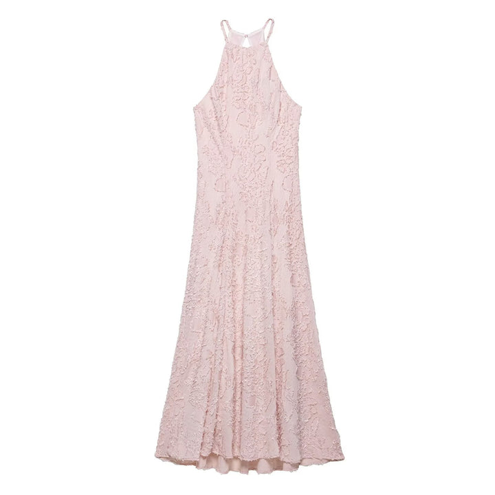 Femme Halterneck Spids Maxi Kjole med Flydende Silhuet Stilla