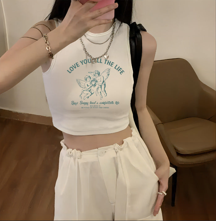 Dame Crop-Top med kreativ tekst og afslappet snit Skovae