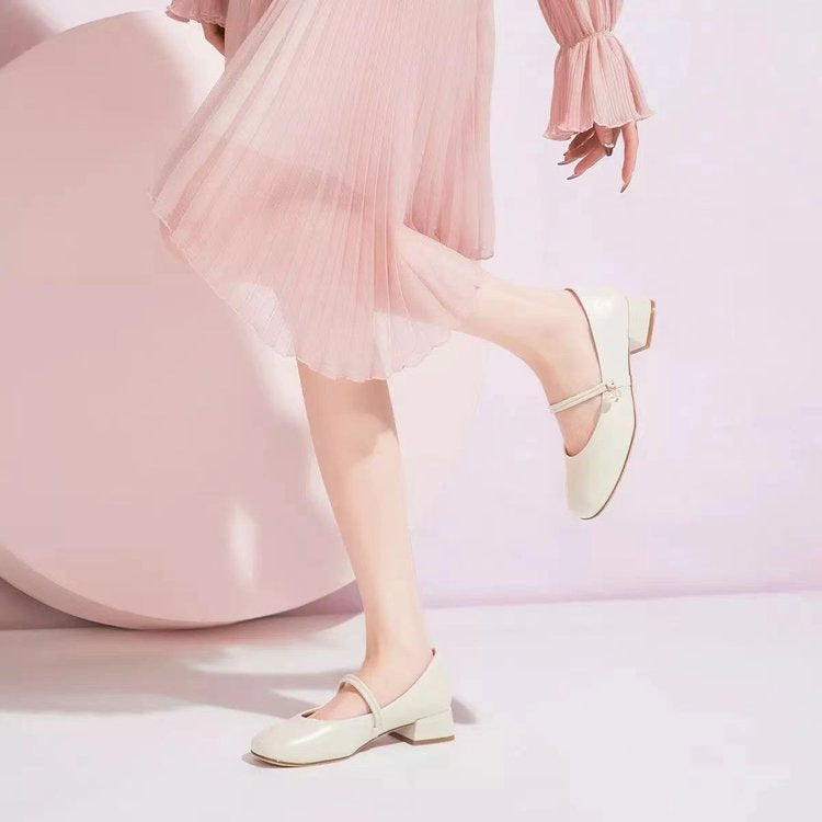 Dame Ballerinas med mode rem og elegant blokhæl Stilla