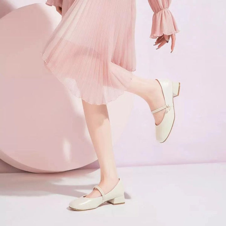 Dame Ballerinas med mode rem og elegant blokhæl Stilla