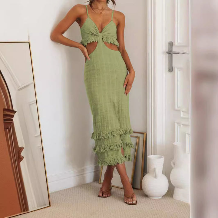 Dame Maxi Kjole i Boho-stil med frynser Stilla