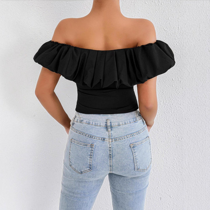 Dame Off-Shoulder Ryshe-skjorte med figursyet snit Skovae