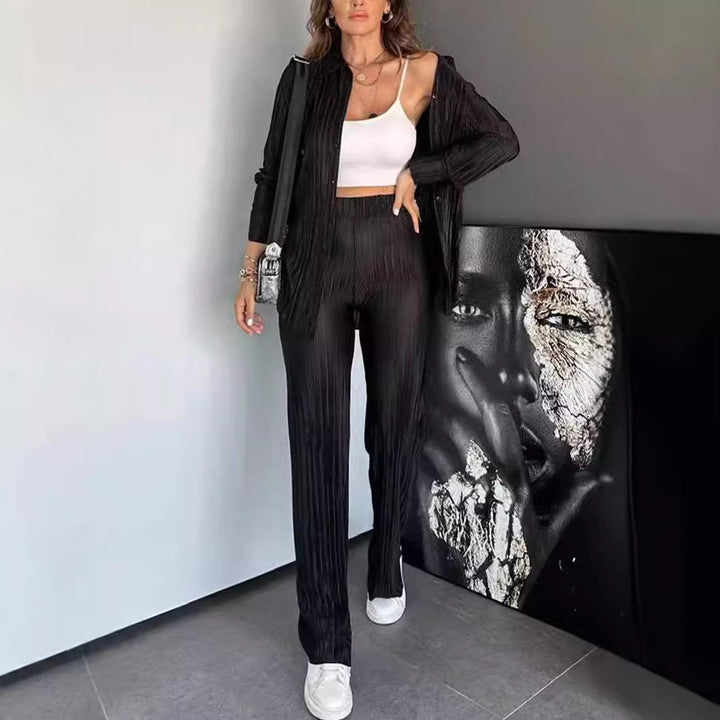 Damer Elegant Plisseret Bukser med Matchende Bluse Stilla