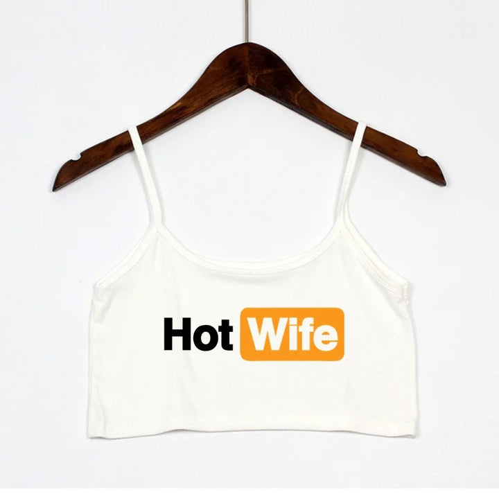 Dame Crop-top med moderne skrifttyper og justerbare stropper Skovae
