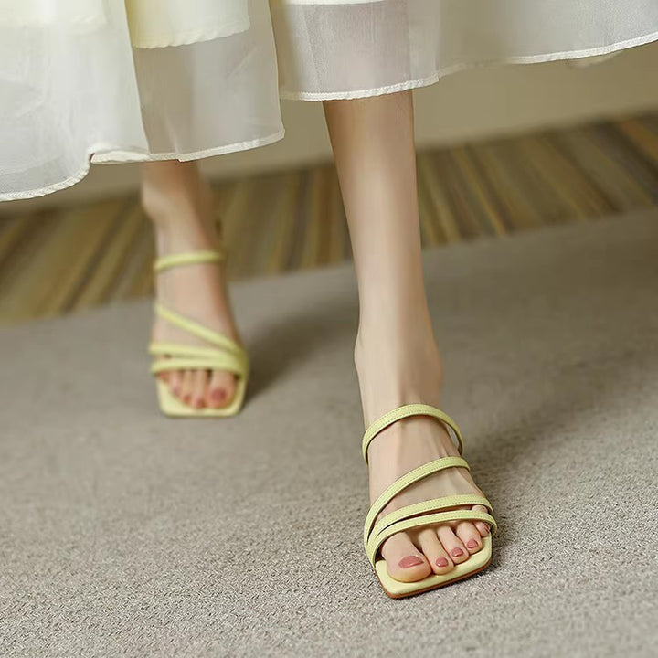 Dame Strappy Open-Toe Slide Sandaler med blokhæl Stilla