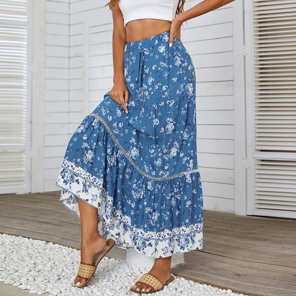 Femme Bohemian Floral Gestufte Maxi Nederdel Stilla