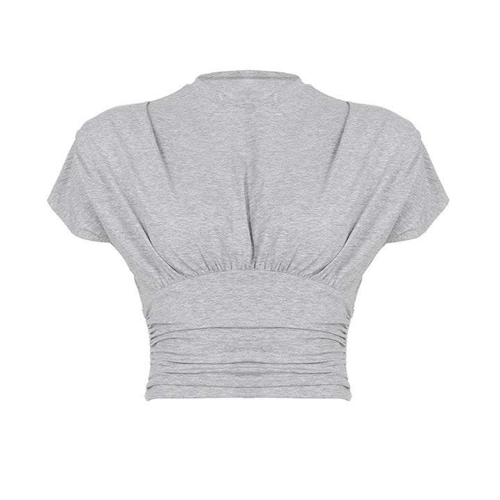 Dame casual oversized T-shirt med elastisk linning og rynkning Skovae