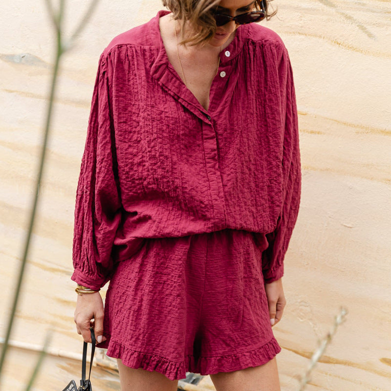Damer afslappet sæt med ruffles dekoreret top og shorts Stilla