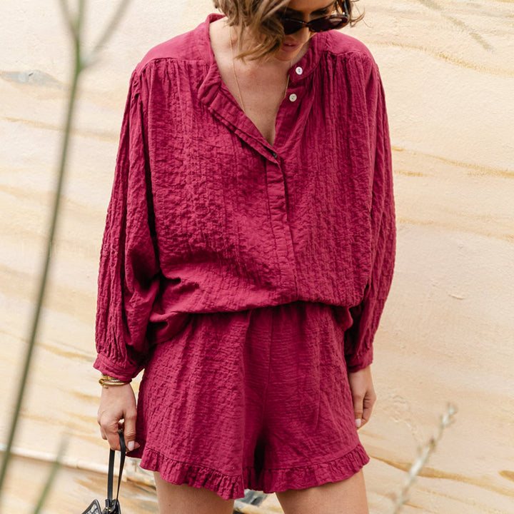 Damer afslappet sæt med ruffles dekoreret top og shorts Stilla