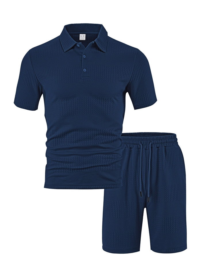 Herrer Sporty Polo- og Shorts-sæt med åndbar struktur og elastisk bånd Stilla